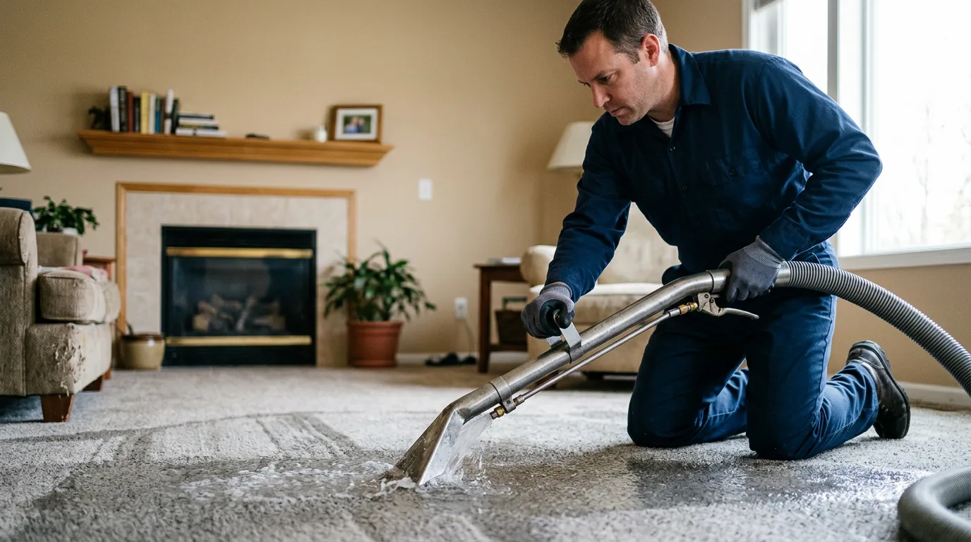 Water damage restoration technician working near Cologne, MN
